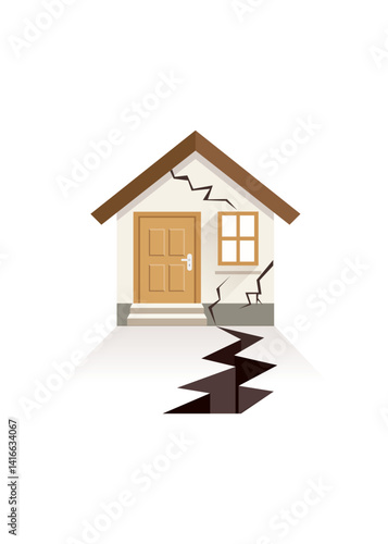 Ground crevice and house crack in flat design. stock illustration