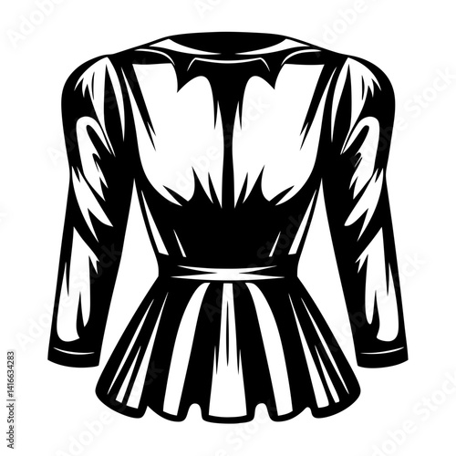 Stylized black and white blouse from the back with sleeves and skirt