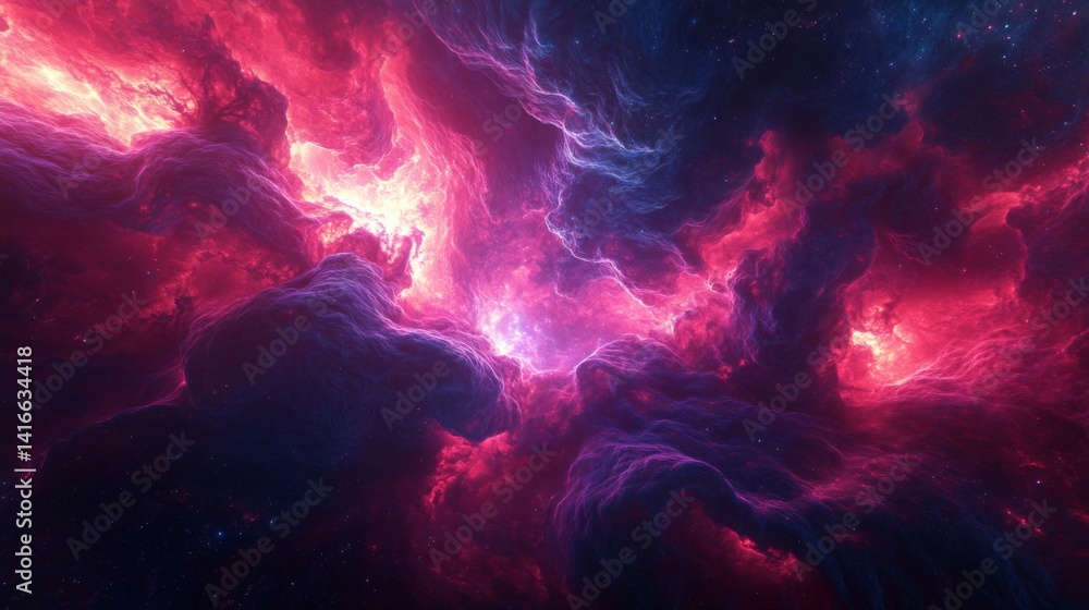 Fototapeta premium Cosmic Nebula with Vibrant Red Purple and Blue Hues