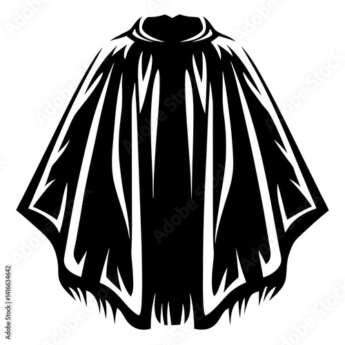 Stylized black and white illustration of a flowing poncho or cape design