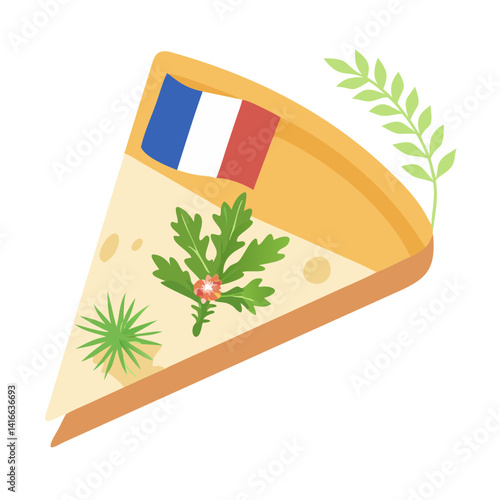 French cheese slice with herbs and tricolor flag
