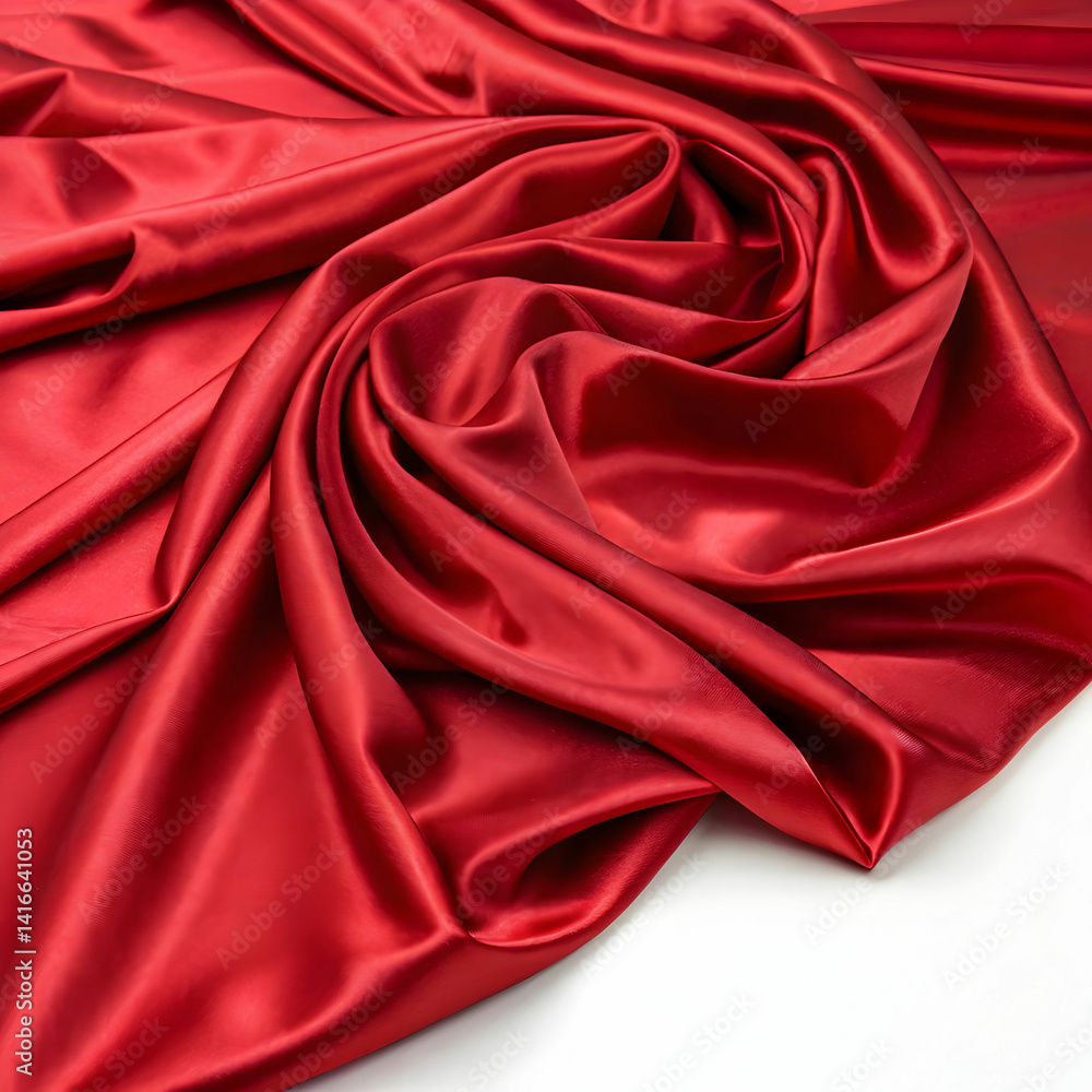 Luxurious Red Silk Draped Fabric Texture with Soft Folds, Luxurious Red Silk Draped Fabric Texture with Soft Folds,