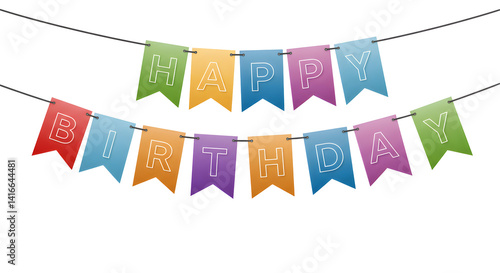 Colorful Happy Birthday Bunting Banner on Transparent Background