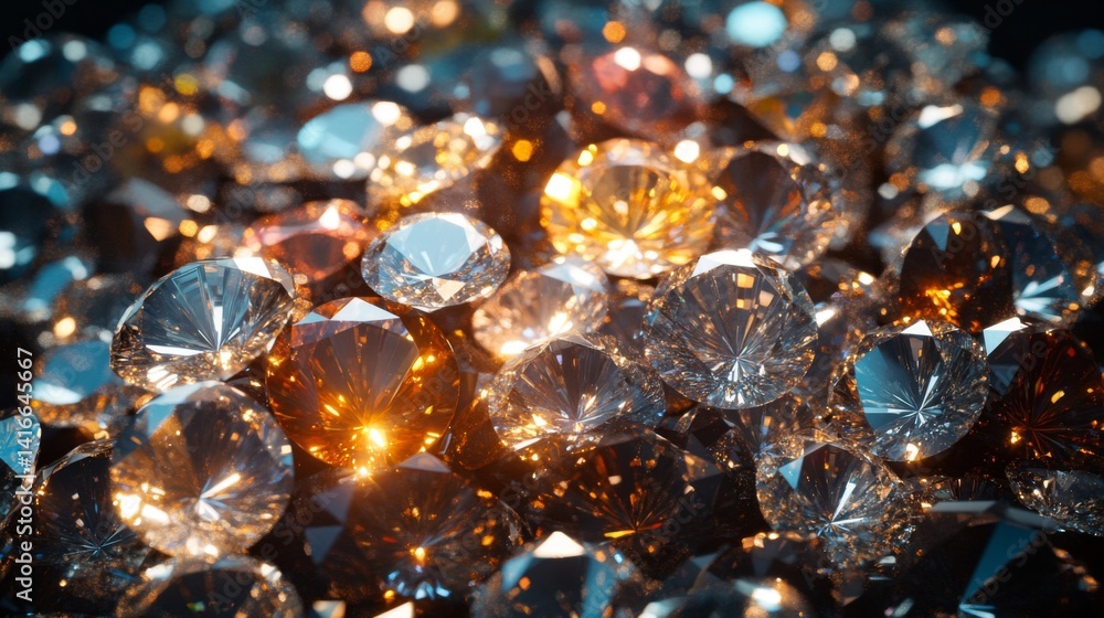 Pile of Sparkling Diamonds with Warm Lighting Pile of Sparkling Diamonds with Warm Lighting
