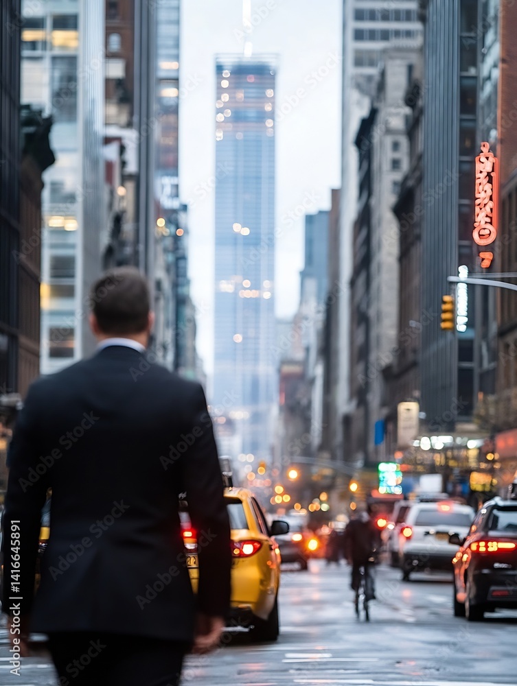 Businessman walking in the city with tall buildings showcasing a modern urban lifestyle : Generative AI Businessman walking in the city with tall buildings showcasing a modern urban lifestyle : Generative AI