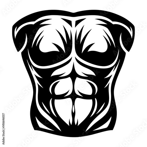 Stylized Black and White Image Depicting Muscular Chest and Abdomen