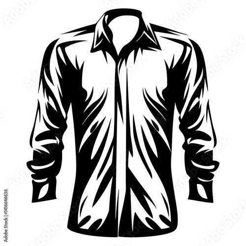 Stylized Black and White Illustration of a Long Sleeved Collared Shirt