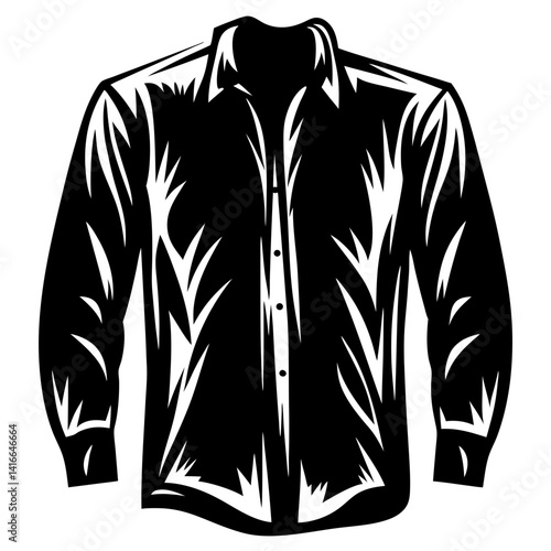 Stylized black and white illustration of a long sleeved dress shirt