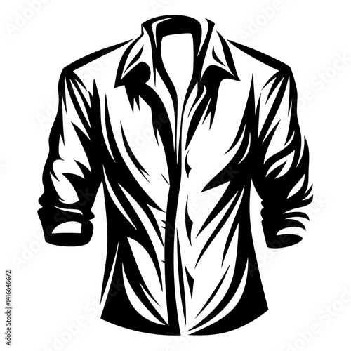 Stylized black and white illustration of a long sleeved collared shirt
