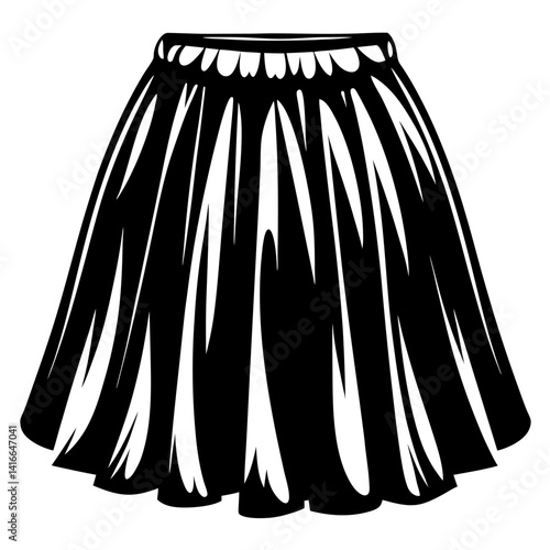 A simple illustration of a flowy black skirt with a waistband