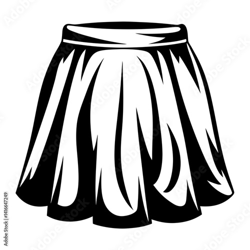 Stylized black and white illustration of a flared skirt with high waist