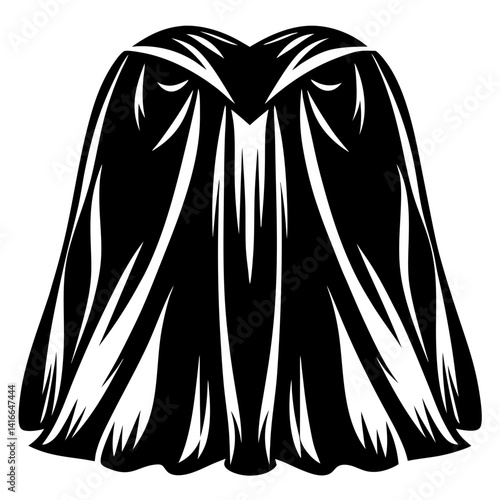 Monochromatic stylized cape or cloak with flowing and dramatic fabric folds