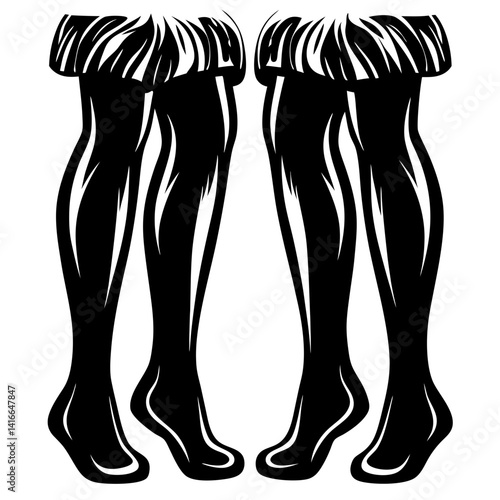 Black and white illustration of two pairs of legs wearing stockings