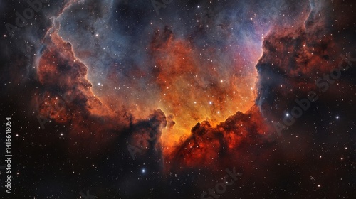 Vibrant Nebula in Deep Space with Red and Orange Hues