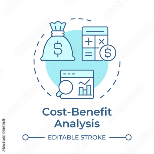 Cost benefit analysis soft blue concept icon. Expenses calculation, statistical metrics. Round shape line illustration. Abstract idea. Graphic design. Easy to use in infographic, presentation