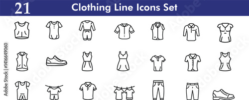 Minimal Line Icons Set of Fashion Shoes and Clothing Apparel