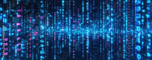 Wallpaper Mural Abstract digital stream of glowing blue and pink numbers cascading down.  A wave-like pattern forms within the stream Torontodigital.ca