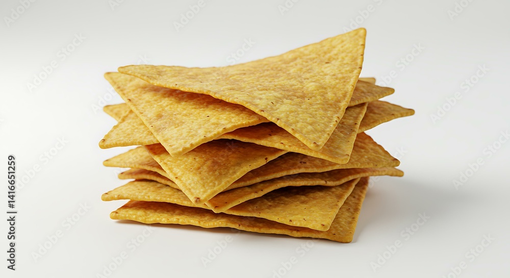 Stack of Tortilla Chips on a White Background Stack o Stack of Tortilla Chips on a White Background Stack o