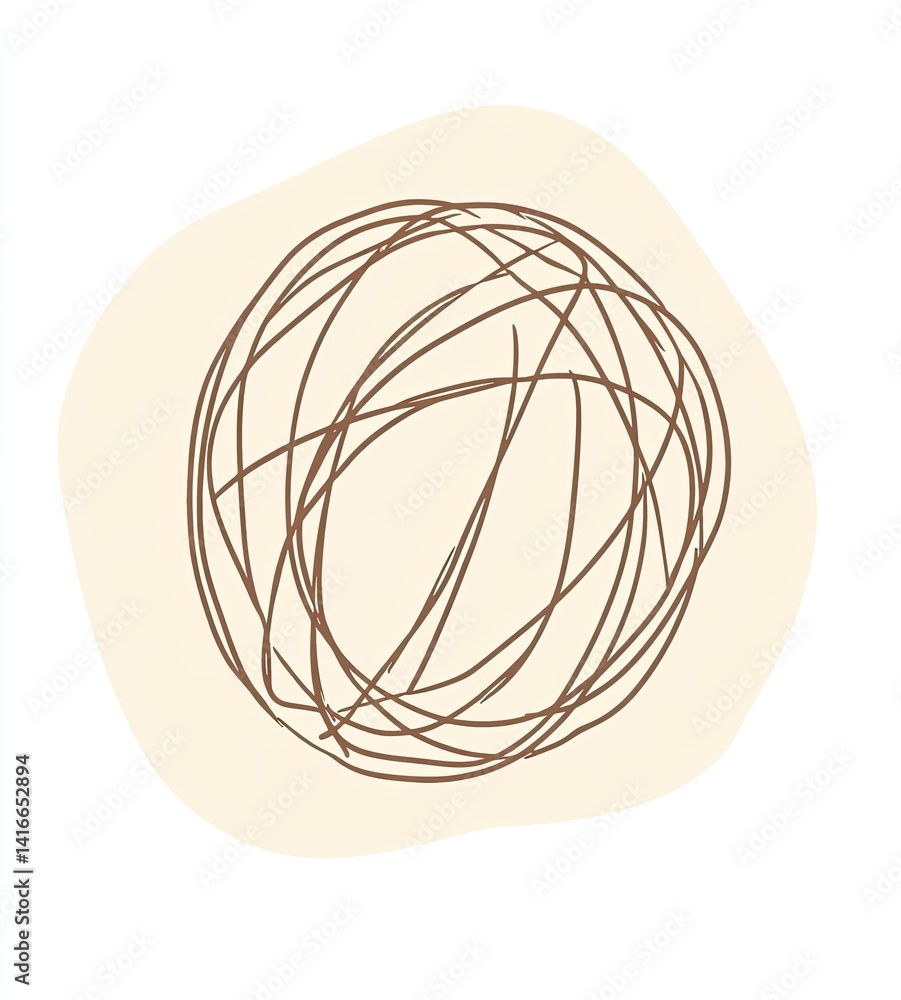 Abstract art depicting a tangled ball of yarn within an irregular shape Abstract art depicting a tangled ball of yarn within an irregular shape
