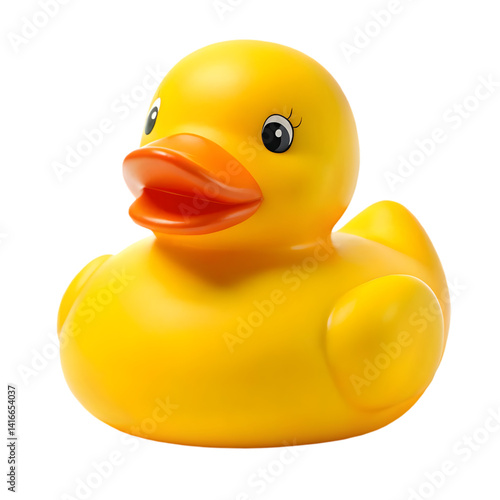 Yellow rubber duck toy on dark background

