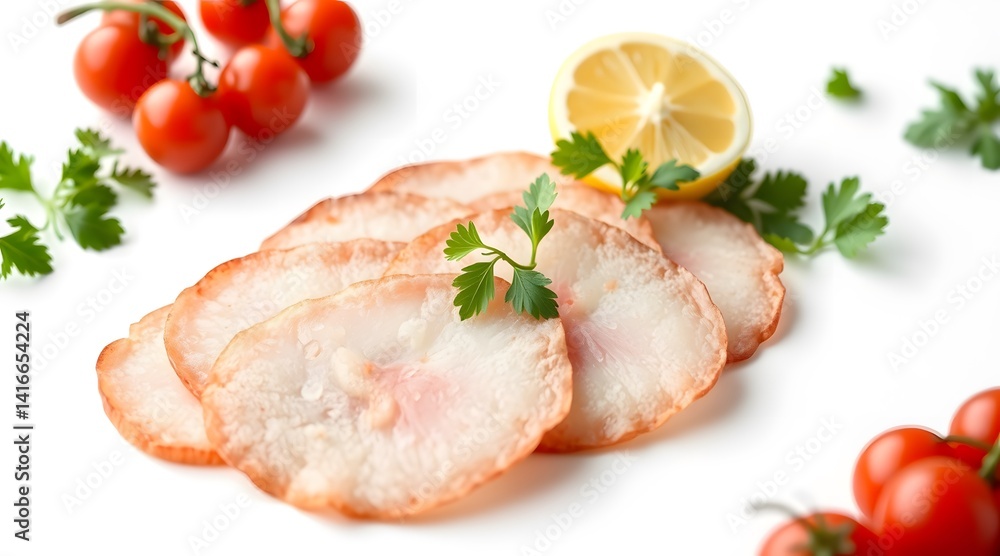 High-Resolution Close-Up of Sliced Meat Cutlets with Garnish Isolated on White Background – Stock Food Photo High-Resolution Close-Up of Sliced Meat Cutlets with Garnish Isolated on White Background – Stock Food Photo