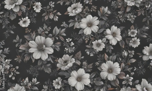 Subtle charcoal grey floral wallpaper with delicate, seamlessly repeating small blooms , texture, elegant