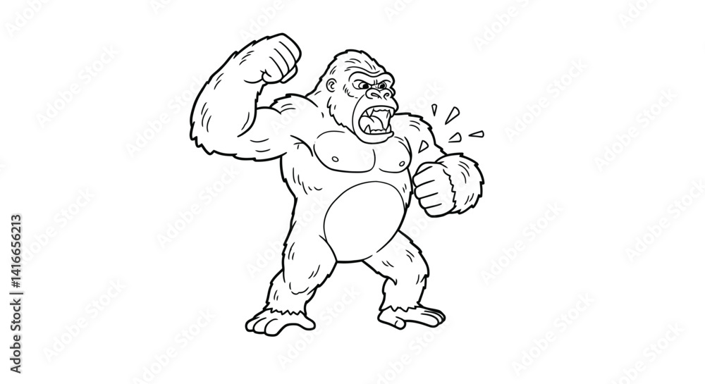 Fototapeta premium Child Friendly King Kong Beating Chest Outline Drawing Simplified Monster Coloring Page Easy Activity