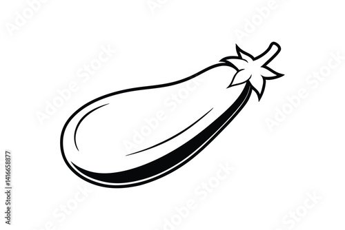 Line art illustration of an eggplant with a smooth oval body.eps
