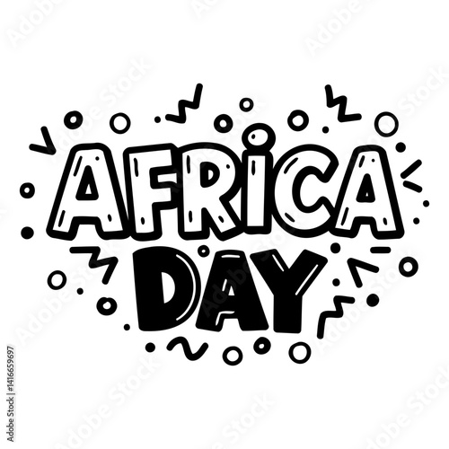 Bold, stylized lettering proclaims "Africa Day."  Fun, doodle-style elements create a playful feel. Ideal for advertising or social media posts relating to Africa, celebrations, or cultural events.