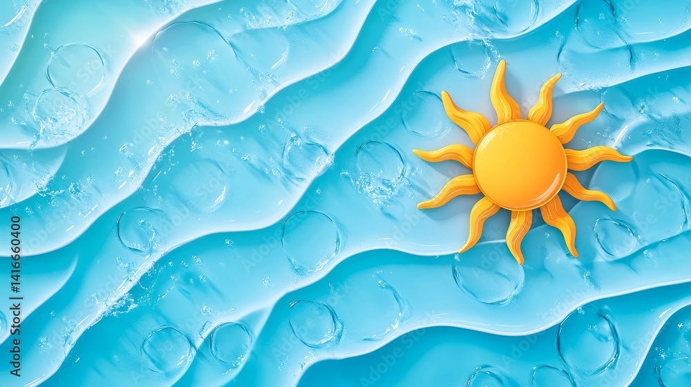 Obraz premium Bright sun icon over playful blue waves, evoking summer vibes and relaxation.