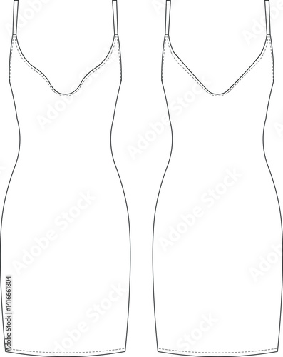sleeveless strappy strapped shoulder straps mini short bodycon pencil cut fit elastic sport  dress template technical drawing flat sketch cad mockup fashion woman design style model 
