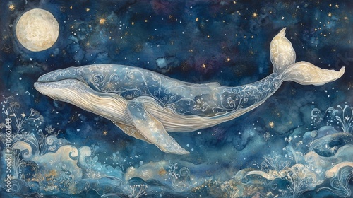 Celestial Whale in a Starry Night Sky