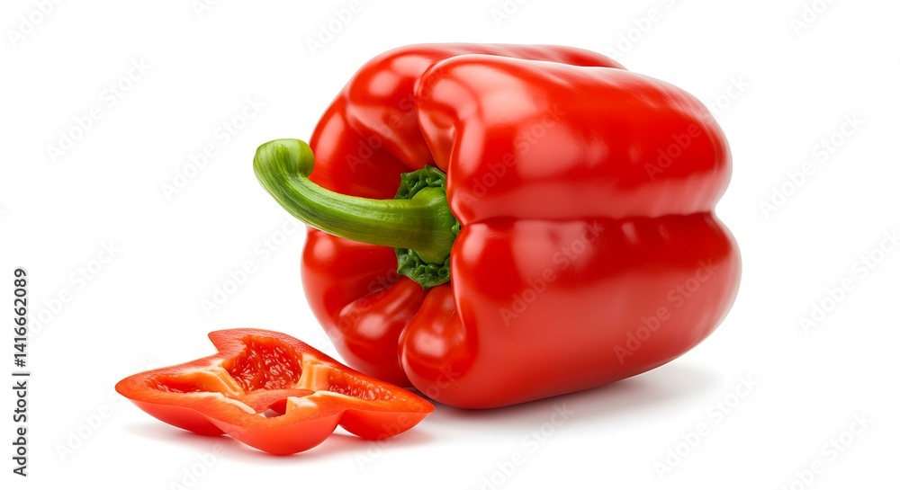 Red pepper with cuttings isolated on white background Red pepper with cuttings isolated on white background