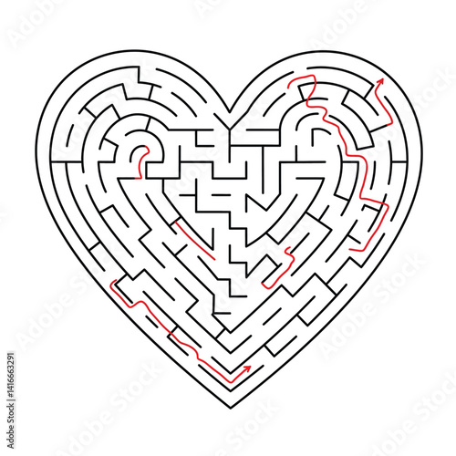 Engaging Heart Maze Outline Puzzle With Bold Smooth Black Paths Printable Game Design For Kids Activity