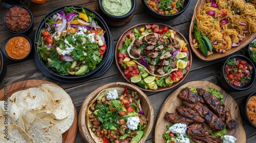Colorful mediterranean dishes displayed for restaurant menu
