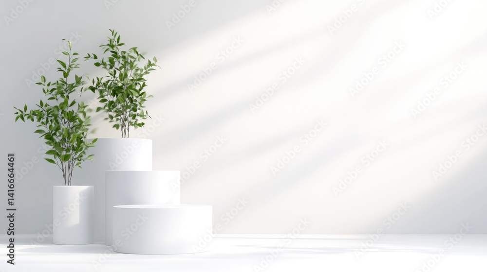 Obraz premium Minimalist white podium display with plants