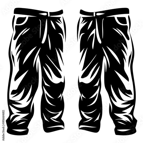 Stylized black and white vector illustration of a pair of trousers