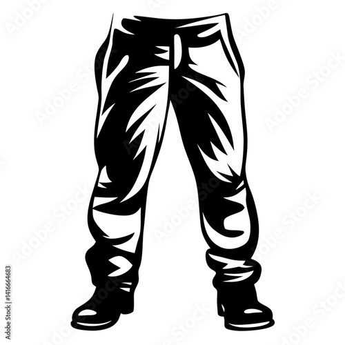 Monochrome illustration of person wearing casual pants and boots in bold style
