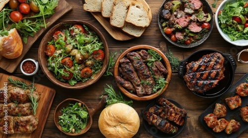 Diverse assorted food display on table