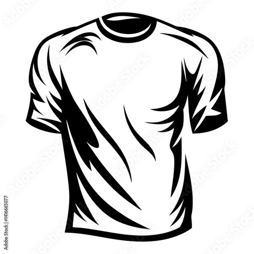 Monochrome illustration of a classic tshirt with bold outlines and shadows