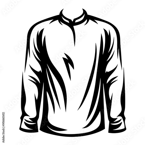 Monochromatic illustration of a long sleeved shirt with a band collar