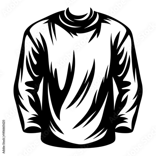 Stylized black and white illustration of a long sleeved casual sweatshirt
