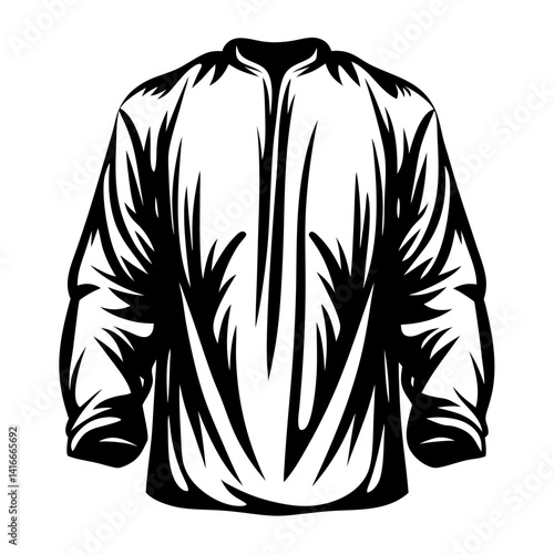Monochrome illustration of a long sleeved shirt with a buttoned collar