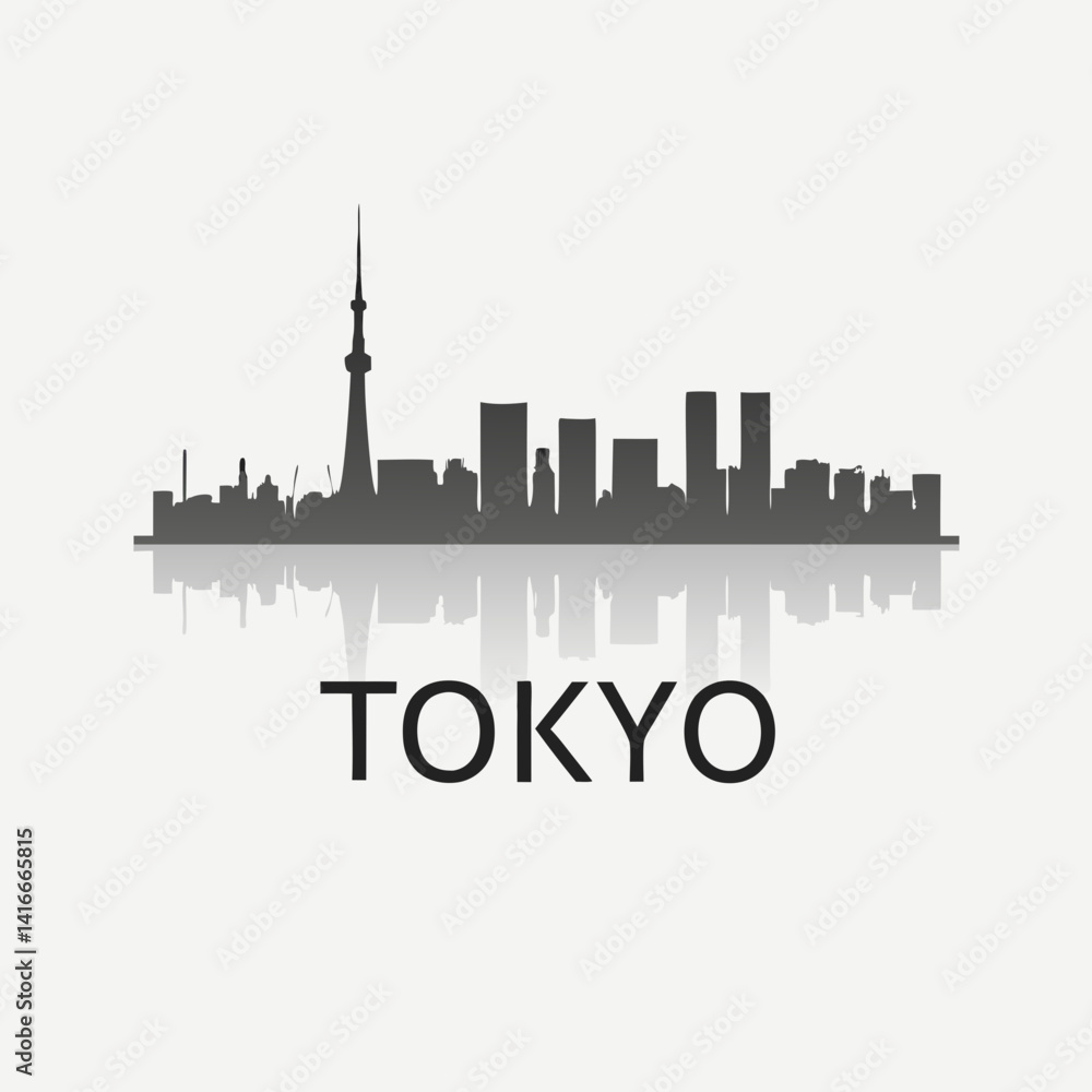 Fototapeta premium Tokyo, Japan Skyline Silhouette – Iconic Cityscape in Black and White