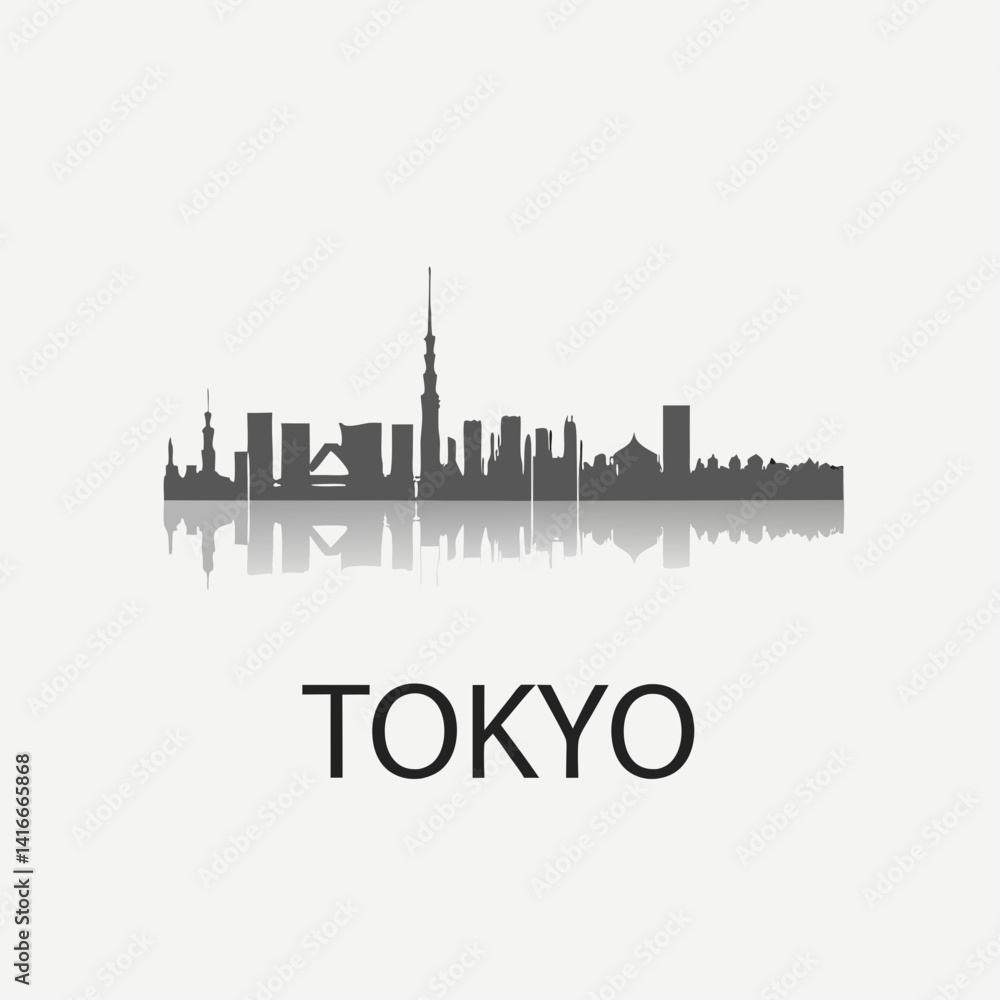 Obraz premium Tokyo, Japan Skyline Silhouette – Iconic Cityscape in Black and White