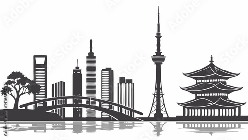 Tokyo, Japan Skyline Silhouette – Iconic Cityscape in Black and White