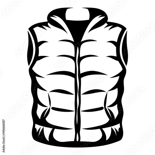 Black and White Puffer Vest Graphic Illustration with Hood Detail