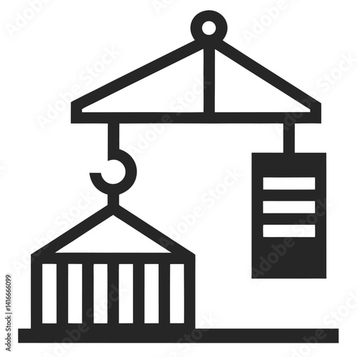 freight crane lifting cargo line icon silhouette