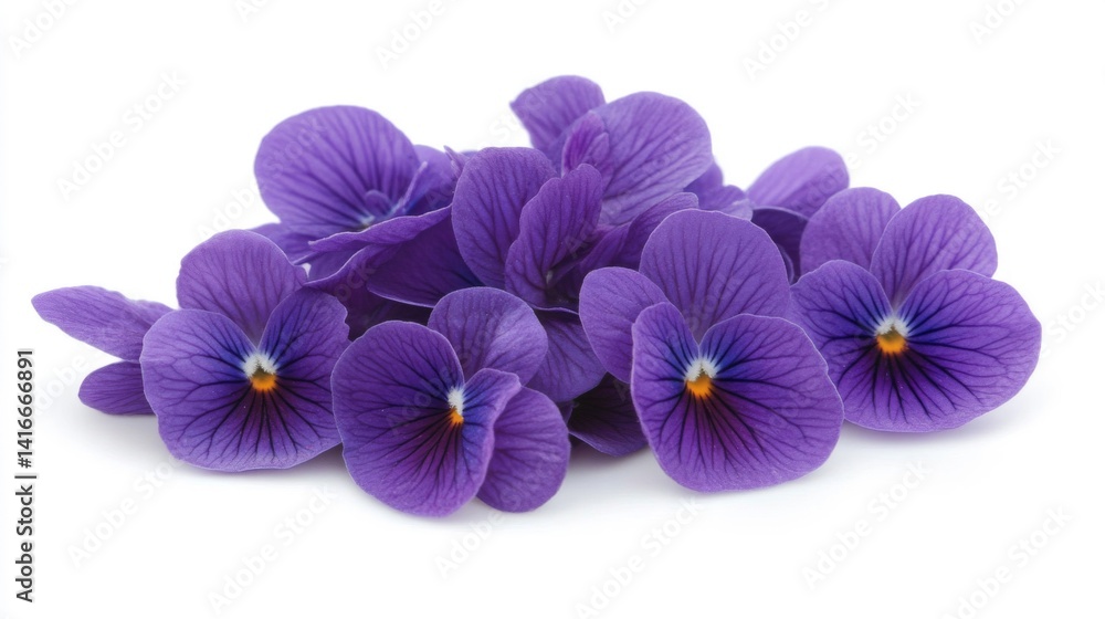 Obraz premium Close Up of Purple Pansies on White Background