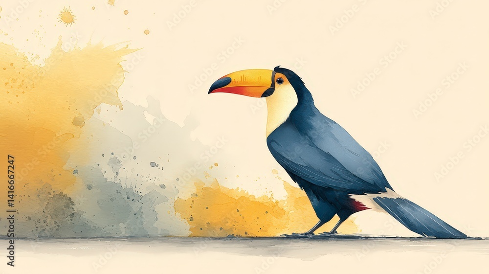 Naklejka premium Colorful Toucan Watercolor Painting Tropical Bird Art Print Exotic Wildlife Illustration